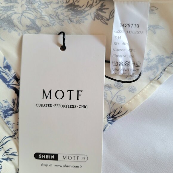 NWT silk blend botanical deer delft print collared blue button down tank blouse - Picture 2 of 5